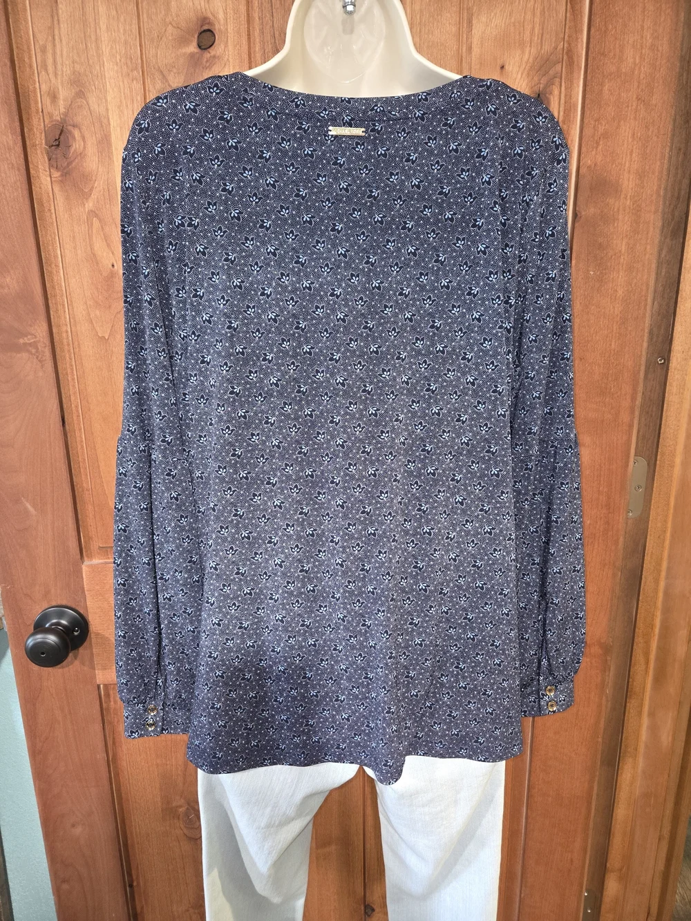 Michael Kors Navy Blue Floral Long-Sleeve Blouse